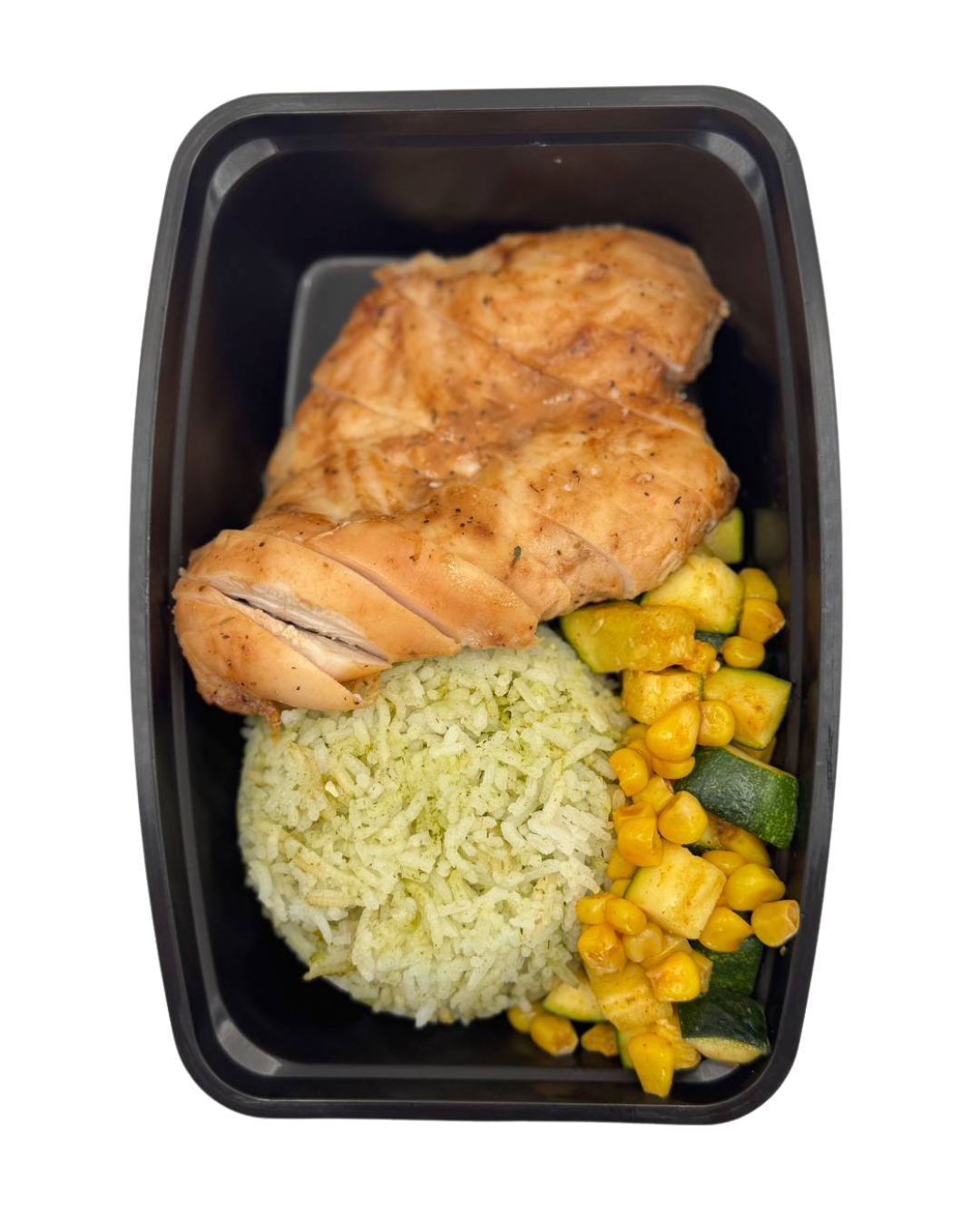 Bbq Chicken with Spinach Rice and Sautéed Veggies